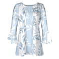 thumbnail image 4 of Pompotops Women's Casual Trumpet 3/4 Sleeve Printed Buttoned Basic Ruched Tops Pleated T-shirts Blouses On Sale, 4 of 5
