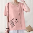 thumbnail image 4 of T-shirts en Lin à Col Rond Oversize pour Femmes, Manches Courtes, T-Shirts en Coton, Imprimé Floral, à Boutons, Blouses Tendance, 4 of 7