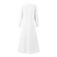 thumbnail image 4 of Robes Longues pour Femmes Mode Manches Longues Couleur Unie Coton Lin Col Rond Robe avec Poches Robe de Boîte de Nuit en Liquidation, 4 of 5
