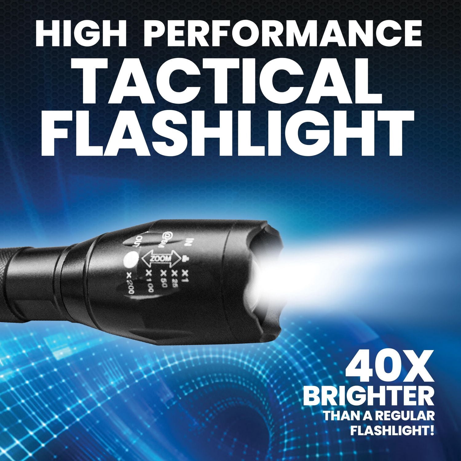 Bell + Howell Taclight Tactical Black Flashlight 3-Pack – Ultra Bright LED, 5 Modes, Zoomable, Waterproof, Durable Aluminum