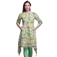 thumbnail image 1 of Bimba Kurti Asymétrique à Imprimé Floral et Feuilles Vertes pour Femmes, Robe d'Été Indienne, Tunique, Très Grand, 1 of 6