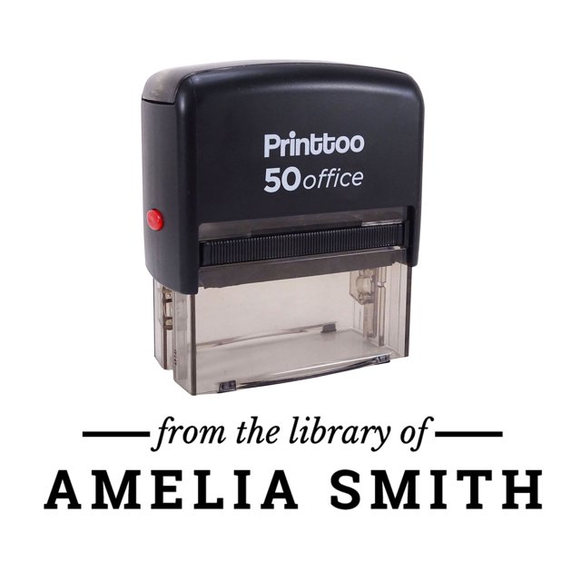 Printtoo Personalized Blue Self Inking Custom Teacher Library Stamp Custom Rubber Stamper-68 x 30 mm