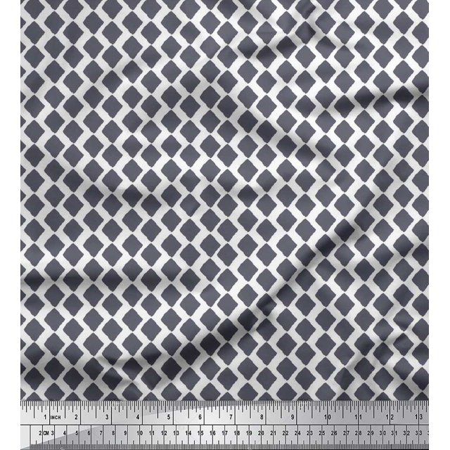 Soimoi Moss Georgette Fabric Diamond Block Printed Craft Fabric by The Yard 42 Inch Wide