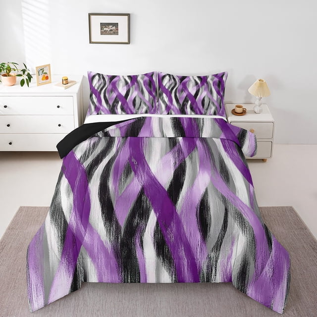 Erosebridal Geometric Stripe Bedding Sets Full with Comforter,Abstract Artwork Duvet Insert,Geometry Lines Decor,Reversible,Ultra Soft,3pcs