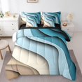 thumbnail image 1 of YST Blue Beige Brown Ombre 7-Piece Geometric Stripe Bedding Set, Queen Size Comforter Set, Aesthetic Wave Pattern, 1 of 4