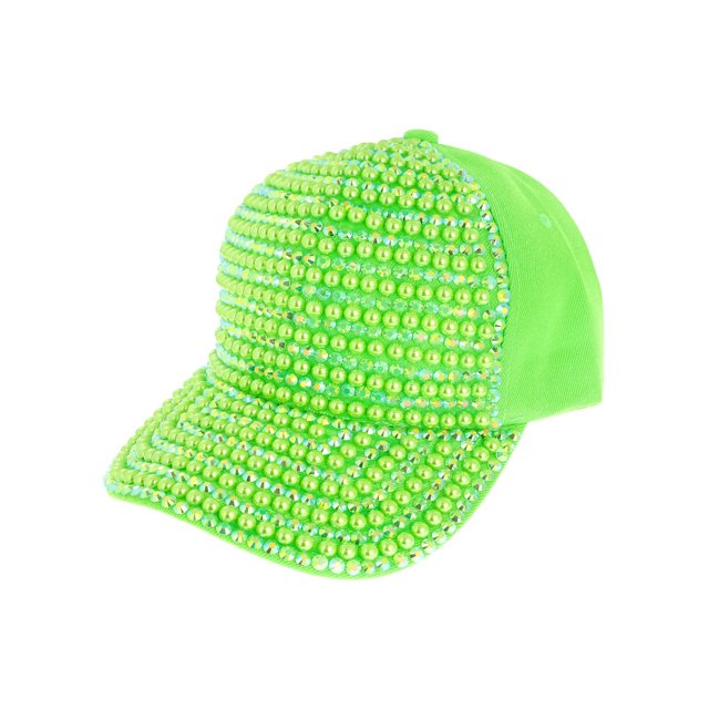 Top Headwear Casquette de Baseball Bling en Perles et Strass - Vert Lime