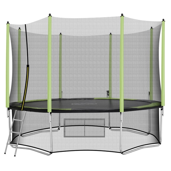 AOKCOS Outdoor Trampoline with Safety Enclosure Net and Ladder - 12 Ft Backyard Trampolines for Kids, Teen, Adult, Green