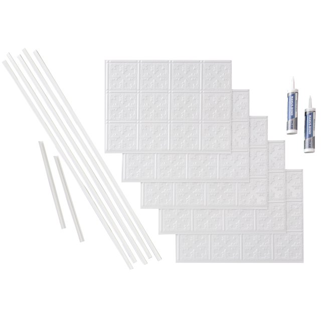 Fasade Traditional Style 10 Decorative Vinyl Backsplash Kit Matte White 15 sq ft