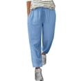 thumbnail image 1 of Yuyuzo Womens Cotton Linen Pants Drawstring High Waisted Lounge Pants Straight Leg Cropped Trousers, 1 of 5