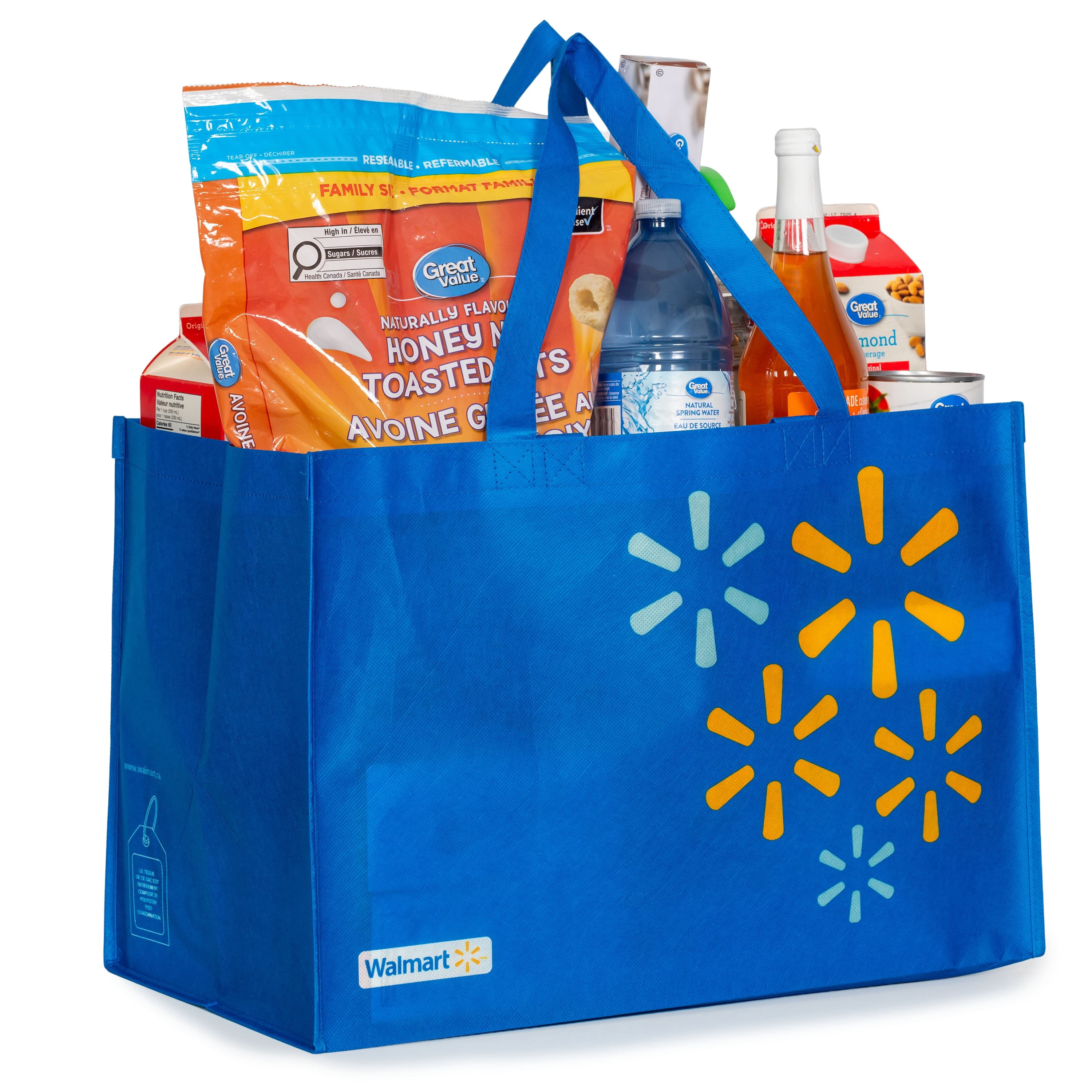 Walmart Grand sac d’épicerie réutilisable, sac fourre-tout à doubles poignées, bleu