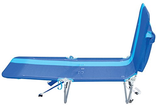 Rio Beach Portable Folding Backpack Lay Flat Beach Lounge Chair With Backpack Straps And Storage Pouch, Blue Stripe