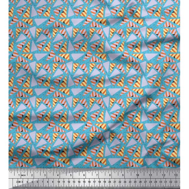 Soimoi Crepe Silk Fabric Triangle Geometric Decor Fabric Printed Yard 42 Inch Wide