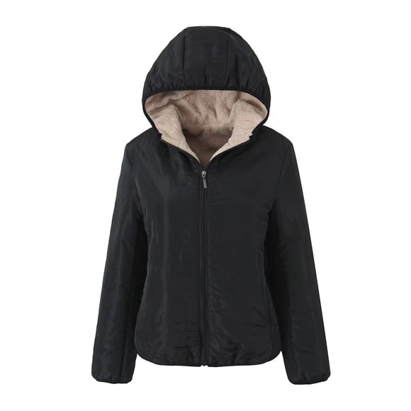 EGNMCR Womens Long Puffer Coat, Long Sleeve Padded Winter Down Coats, Hooded Parka Jacket Women's Slim Versatile Hooded Plush Warm Lamb Fleece Coat Cotton Coat Women Coat