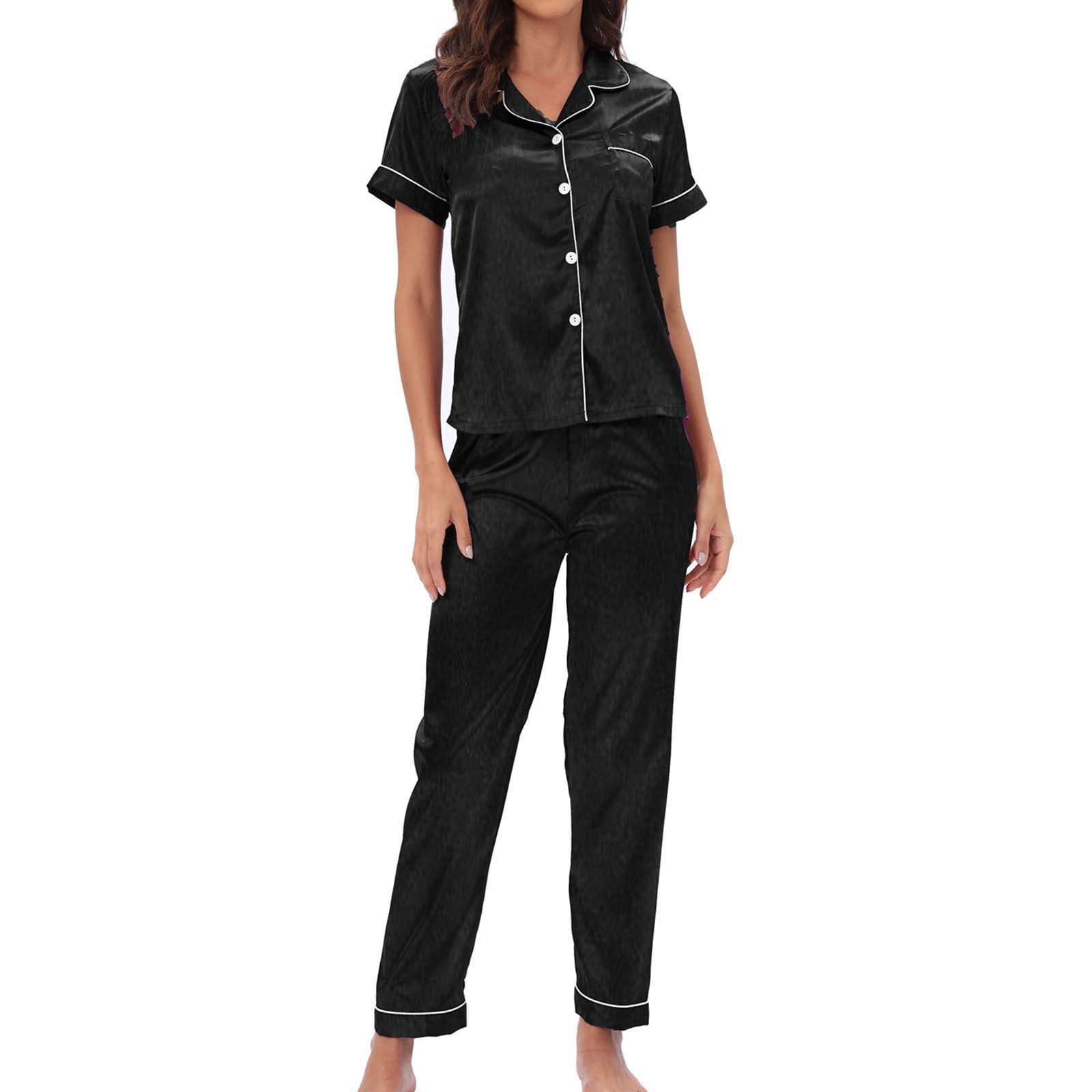 Liquidation d'Économies d'Hiver! PEZHADA Pyjamas pour Femmes, Ensembles de Pyjama pour Femmes, Pyjamas de Mode pour la Maison pour Femmes Ensemble Deux Pièces Manches Longues Pantalon Ensemble de Pyjama Tenue d'Intérieur Noir TG