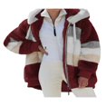 thumbnail image 1 of Women Fuzzy Fleece Hooded Coat Open Front Color Block Fluffy Hoodies Jacket Outwear with Pockets, 1 of 6
