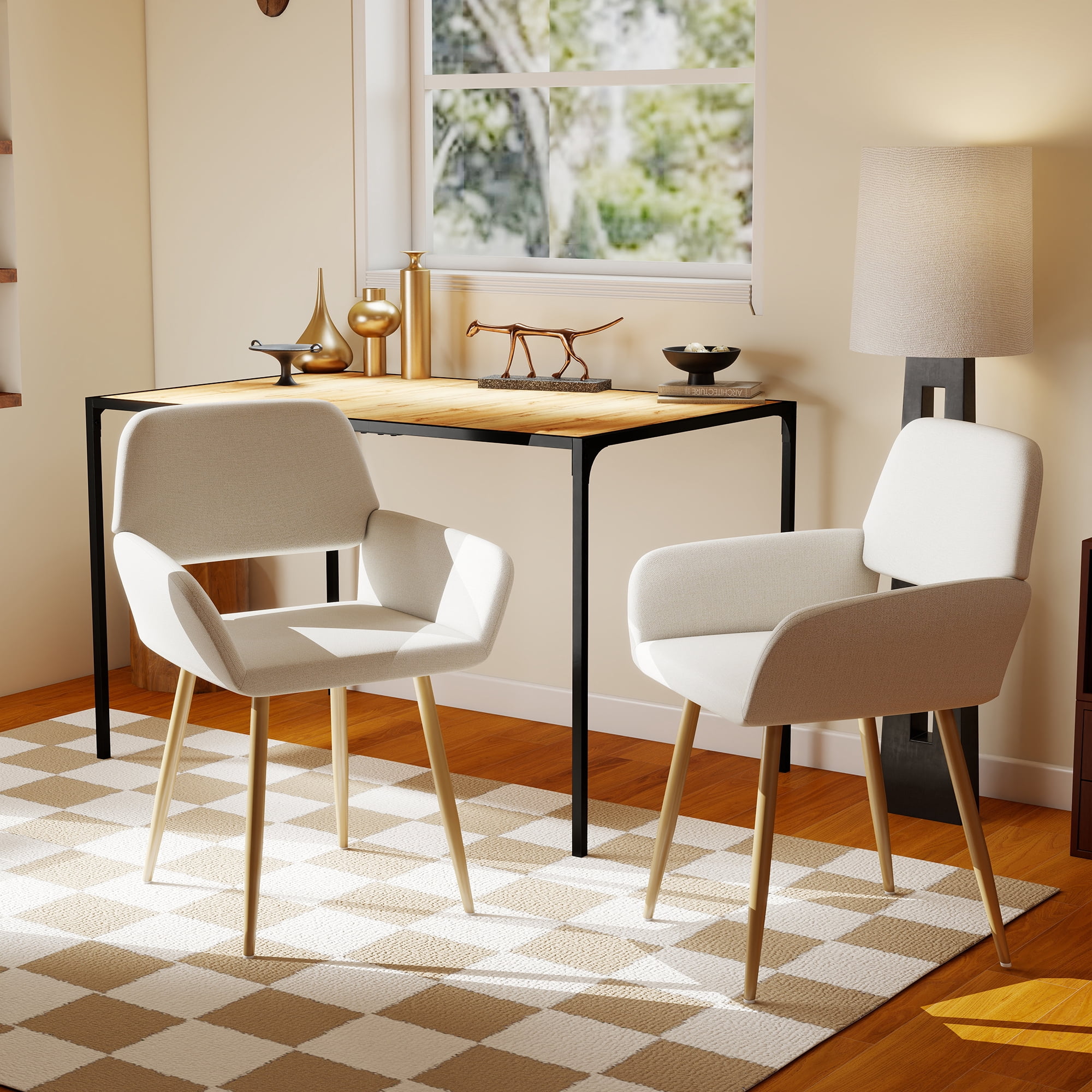 Homy Casa - Ensemble de 2 chaises de salle à manger rembourrées avec accoudoirs et pieds en métal imitation bois pour les intérieurs modernes