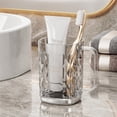 thumbnail image 1 of Transparent Toothbrush Cup with Handle, High Value Couple Wash Cup 450ml Capacity, Portable Mouthwash Cup for Bathroom Sink Countertop with Metal Base, White, 1 of 6