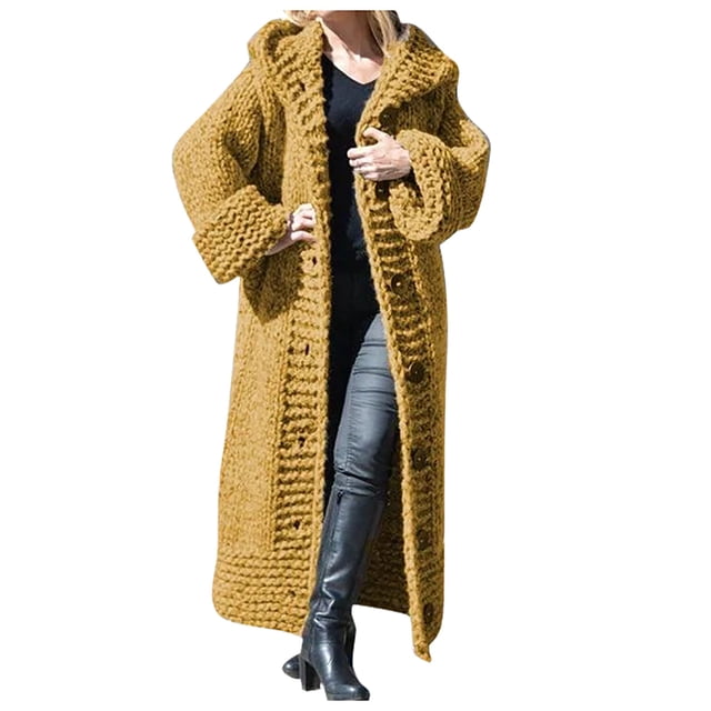 Kcodviy Women Casual Solid Knit Short Duster Button Plus Size Long Cardigans for Women Winter Sleeve Sweater Long Cardigan Sweater Vest Women Open Front Coat