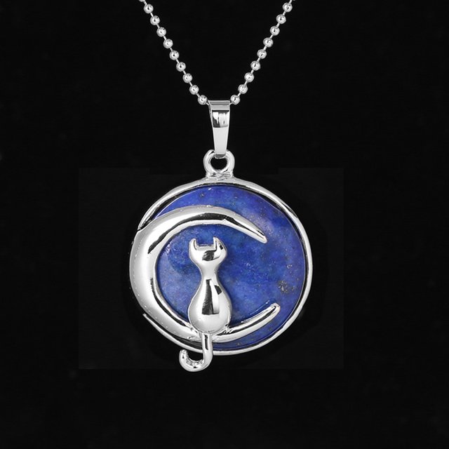 Women Necklace Cat on Moon Crystal Suspension Pendants Hardshell Charms