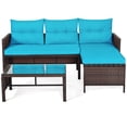 thumbnail image 4 of Gymax Ensemble de Meubles d'Extérieur en Rotin 3 Pcs Ensemble de Canapé de Patio avec Coussin Turquoise, 4 of 10