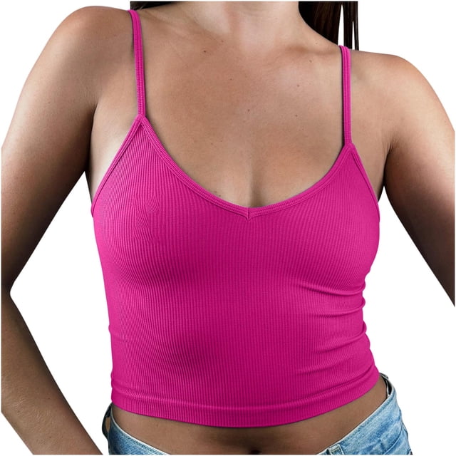 Dealovy Camisole Courte à Bretelles Ajustables pour Femmes, Coupe Basse, Décontractée d'Été, Unie, Ajustée, Basique