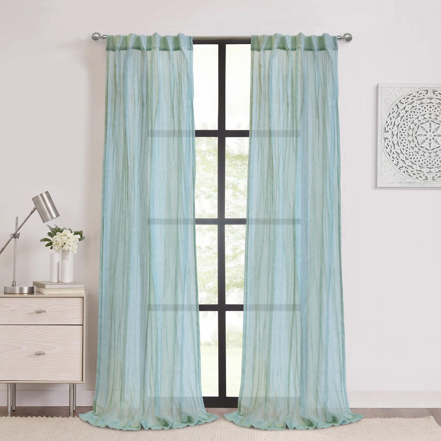 Loft Living Peoria Transparent Double Tetiere panneau de rideau 52 x 95 in Pale Thyme