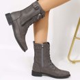 thumbnail image 2 of LSLJS Bottes d'Hiver pour Femmes à Couleur Unie, Mi-Mollet, à Talons Bas, Bout Rond, Fermeture Éclair Latérale, Chaussures; Bottes Plates pour Femmes; Bottes pour Femmes, 2 of 6