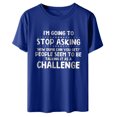 thumbnail image 4 of RXIRUCGD Hauts de Sortie pour Femmes Mode Été Décontracté Col Rond Imprimé Lettre Manches Courtes T-Shirt Chemises Femmes Bleu, 4 of 6