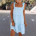 thumbnail image 1 of LOVZFMLL Dresses Women Casual Draw Back Printed Sleeveless Ruffle Lace-up Cold Shoulder Dress, 1 of 5