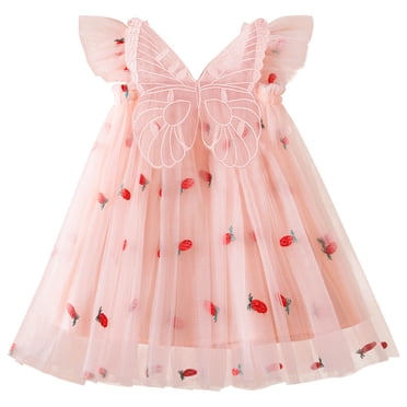 Japceit Robe d'Été pour Bébé Fille Robe d'Été pour Tout-Petit Fille Robe d'Été pour Tout-Petits Enfants Bébés Filles Mignonne Robe d'Été en Maille à Imprimé de Fruits Élégante Robe à Ailes Jupe Robe de Fête pour Bébé Fille
