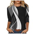 thumbnail image 1 of Pompotops T-shirt de Mode pour Femmes, Blouse Mi-Longue à Manches 3/4, Col Rond, Hauts Décontractés en Liquidation, 1 of 5