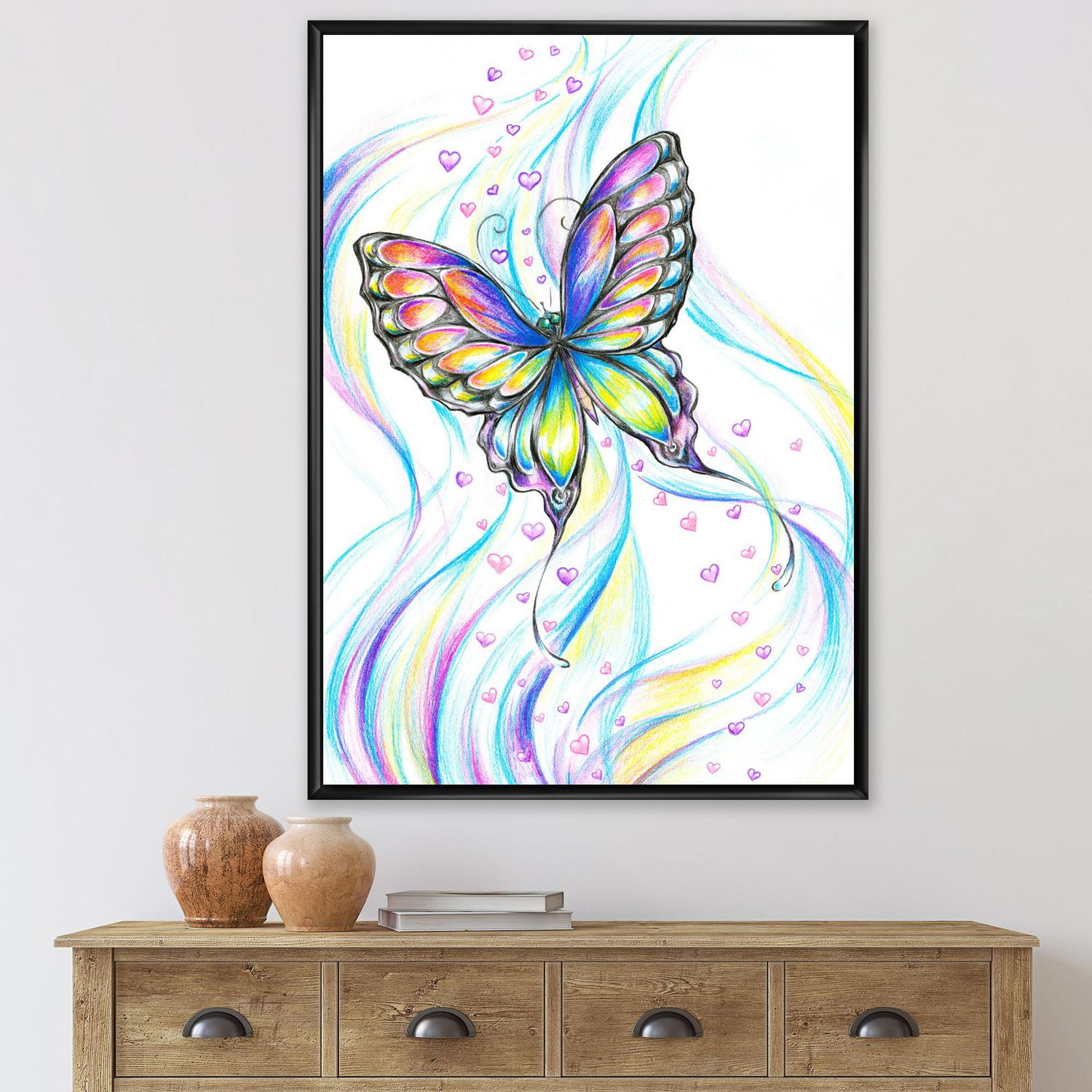 Designart Papillon irisé ART MURAL À CADRE FLOTTÉ
