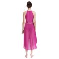 thumbnail image 3 of RUNQHUI Costume de Danse Lyrique pour Femme Robe Asymétrique Froncée avec Strass Justaucorps à Jupe de Danse Moderne Rose Vif m, 3 of 7