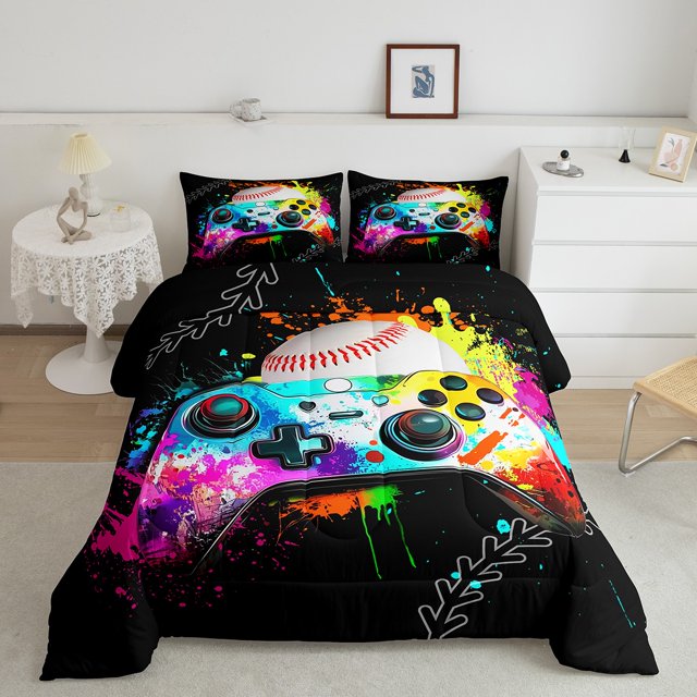 Kids Game Comforter Sets Queen Size,Comforters & Duvets,Ultra Soft 3 Pieces