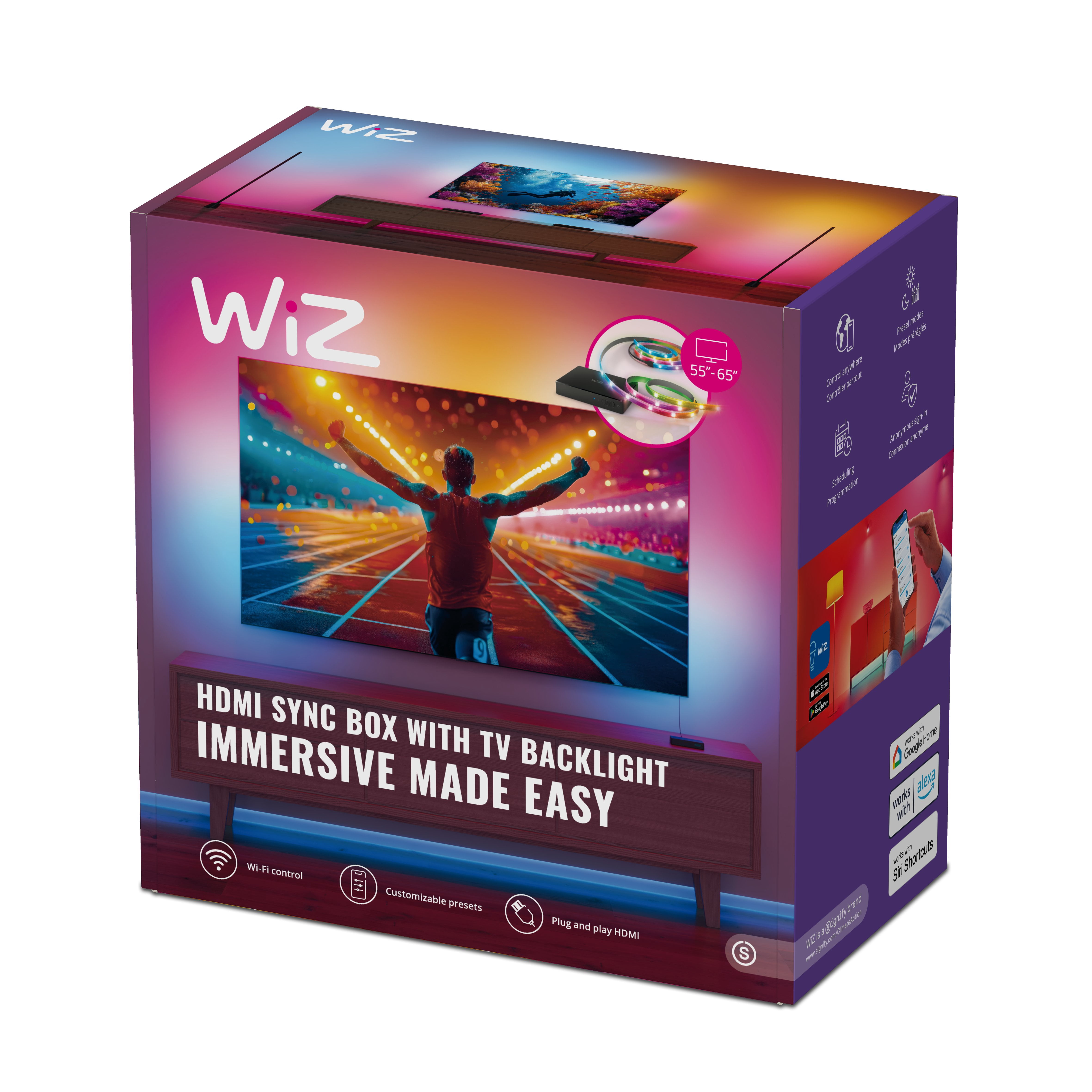 WiZ Smart HDMI Sync Box Starter Kit with TV Backlight for 55-65 Inch TVs​