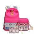 thumbnail image 2 of QualitChoice 3 Pieces Canvas Backpack Shoulder Organizer Set Large Capacity for Zipper Ethnic Style School Bags Causal Adjustable Travel Bag Rose Red, 2 of 6
