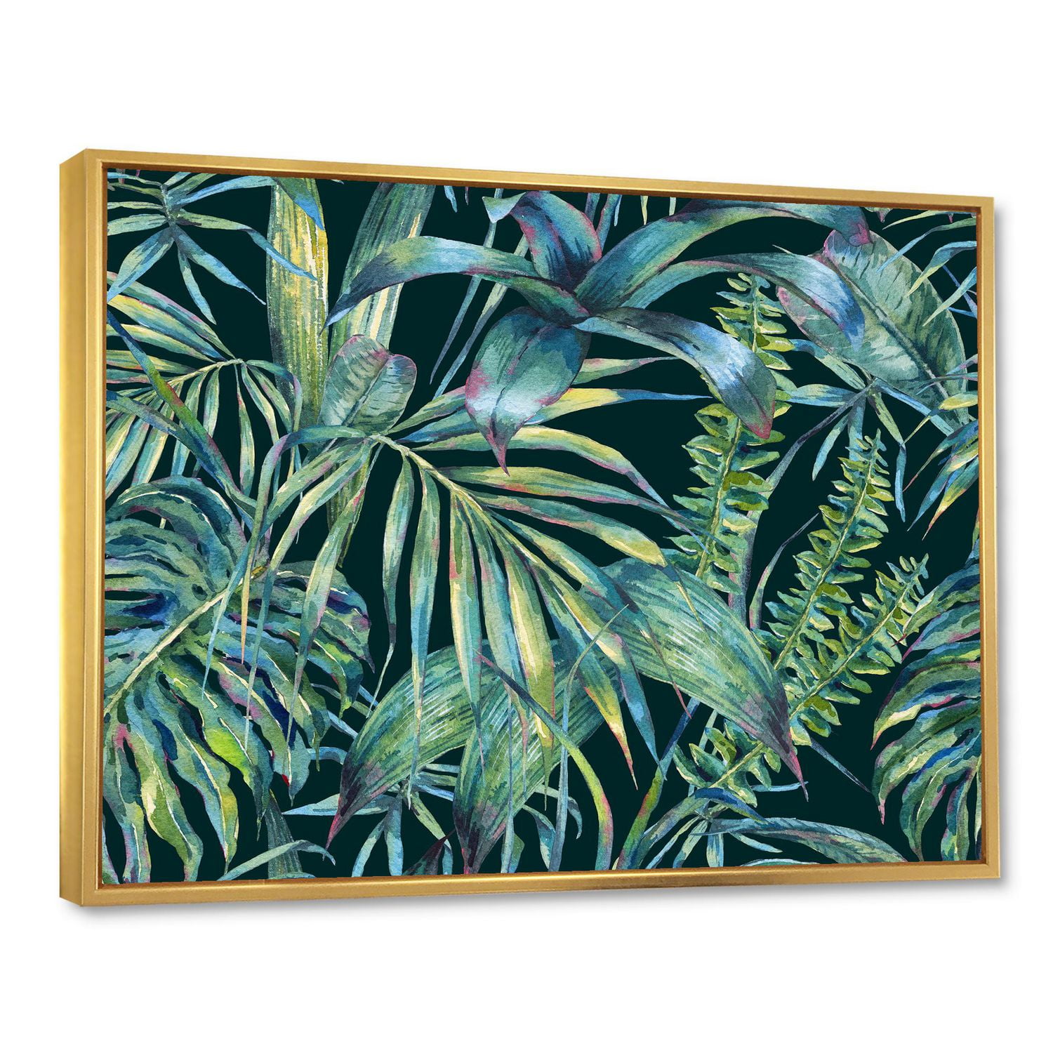 Designart Feuilles naturelles exotiques sur foncé I ART MURAL À CADRE FLOTTÉ