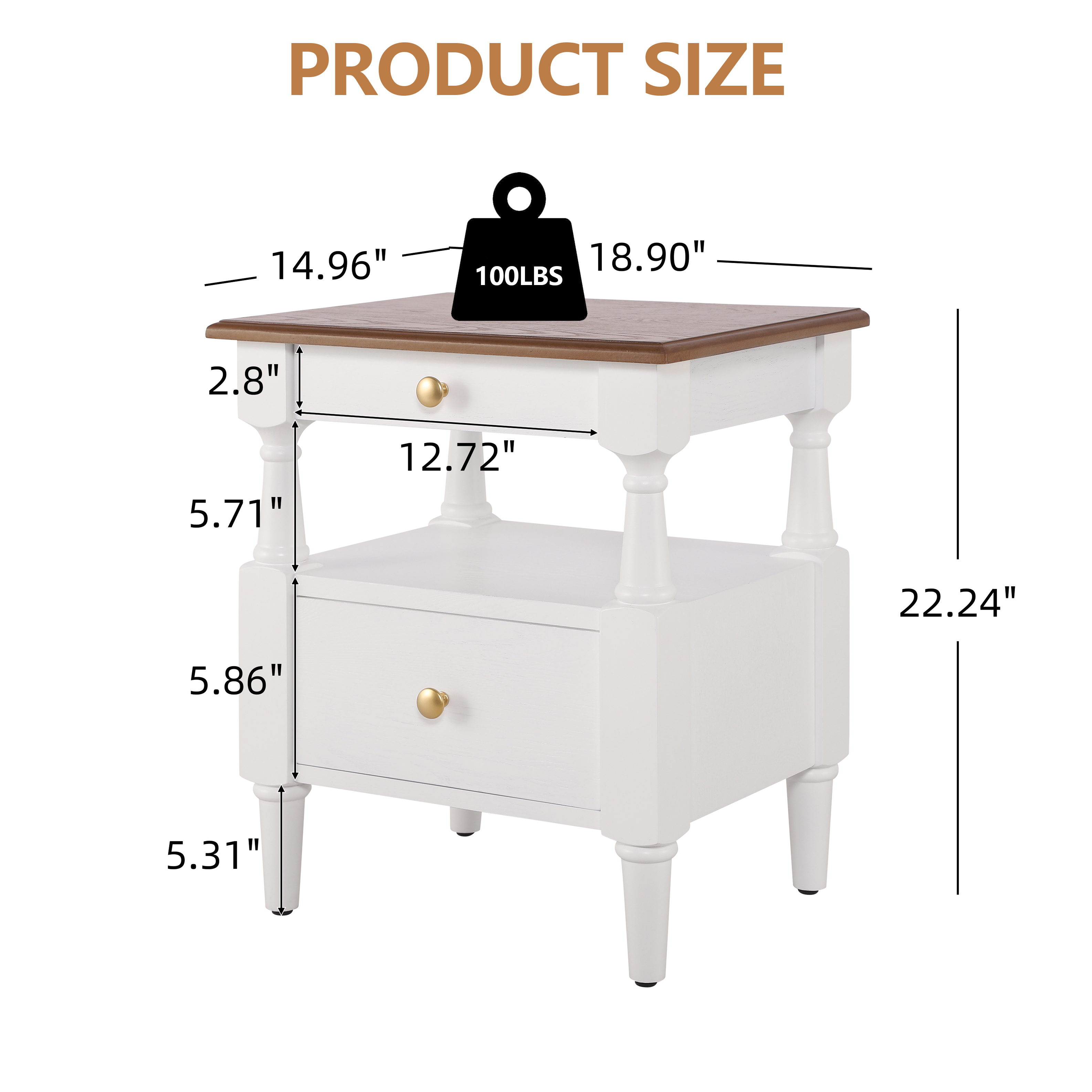 Homy Casa Seattle Contemporary MDF Bedside Table Nightstand with Drawer & Shelf, 22.44 Inch, White