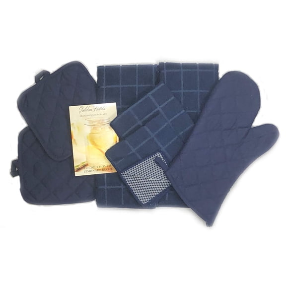 Home Collection Ensemble de 8 Pcs de Linges de Cuisine avec Linges à Vaisselle, Porte-Casseroles et Ensemble de Mitaines de Four (Bleu)