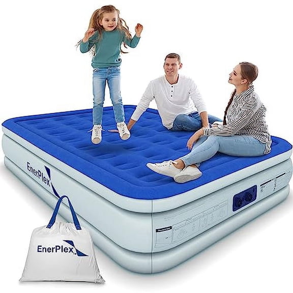 EnerPlex Matelas Pneumatique Grand avec Pompe Intégrée - Matelas Gonflable Double Hauteur de 18 Pouces pour le Camping, la Maison et les Voyages Portatifs - Lit Gonflable Durable avec Double Pompe - Facile à Gonfler/gonflage Rapide