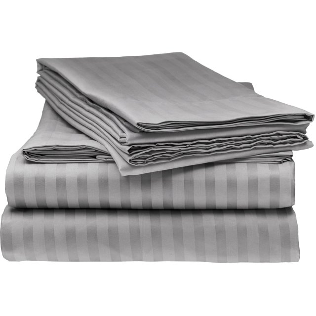 ELAINE KAREN 1800 Series - Soft Brushed Microfiber - Striped QUEEN Bed Sheet Set, Grey