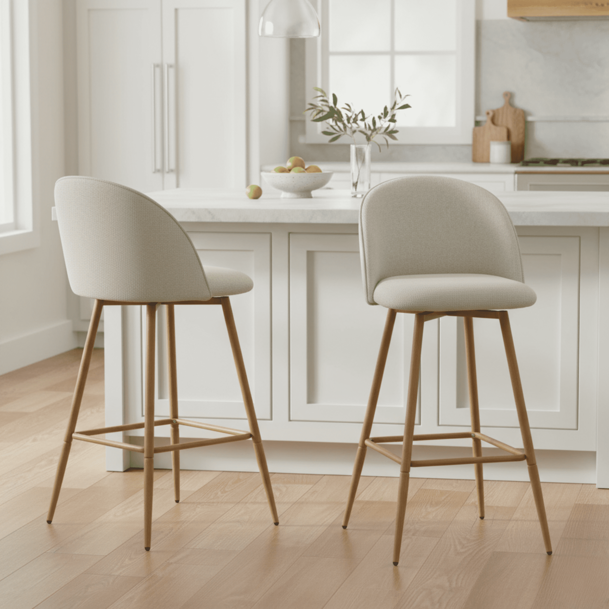 Homy Casa 2-Piece Upholstered Bar Stools, Swivel Counter-Height Chairs for Kitchen, Island & Bistro, Beige