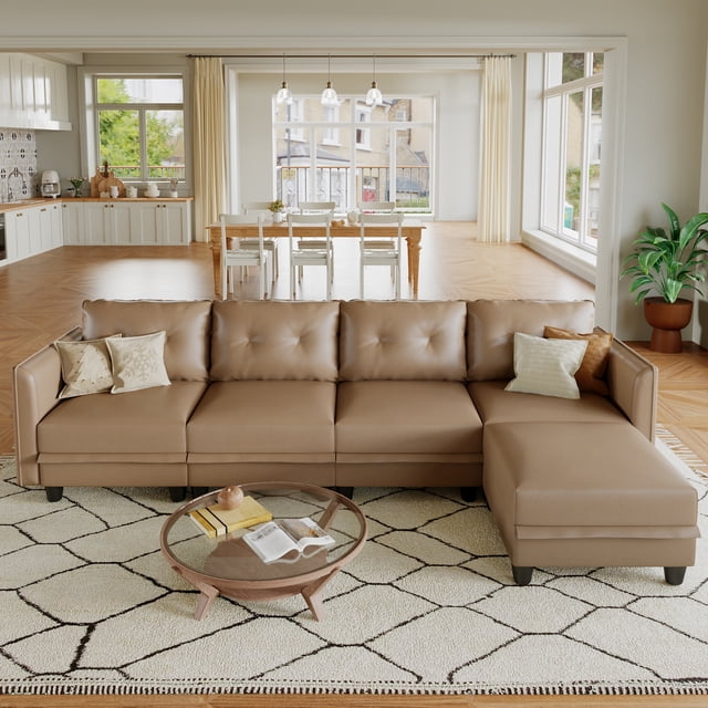 LLappuil Modular Sectional Sofa, 5 Seat Modular Sectional Sofa with Storage, Faux Leather Waterproof Sofa for Living Room
