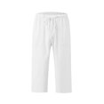 thumbnail image 4 of Kaemgyyd Womens Plus Size Capris Lounge Drawstring Cotton Linen Bermuda Shorts Flowy Wide Leg Beach Vaction Cropped Trousers, 4 of 6