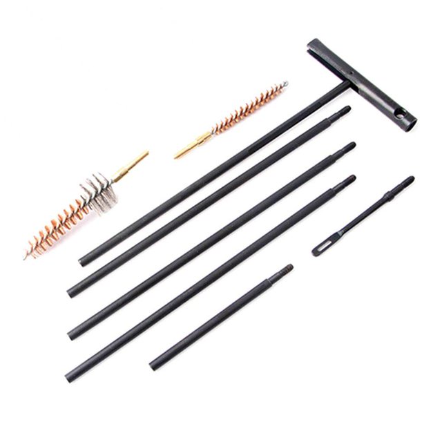 11 Pieces Canvas Bag Cleaning Kit Set for tactical equipment maintenance, including double-end rods, brass and nylon brushes, patch holders, rifle rods, a plastic oil bottle, and a cotton cloth. Ideal for gun cleaning and shooting tools maintenance, compact and portable for easy use and storage.