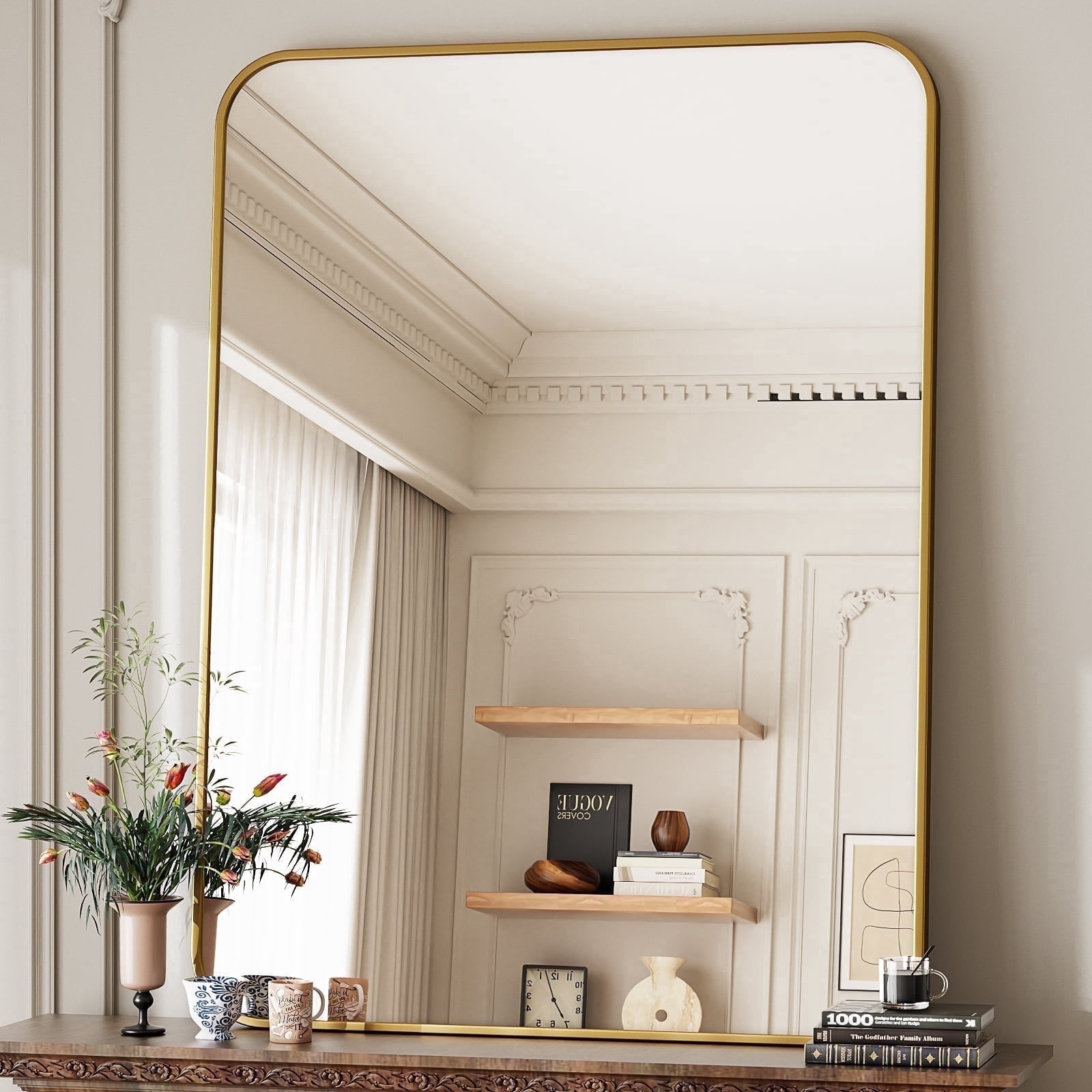 Condition photo showing New/Like New for beautypeak 30"x40" wall mirror rounded corners hanging vanity mirror gold 30" x 40"