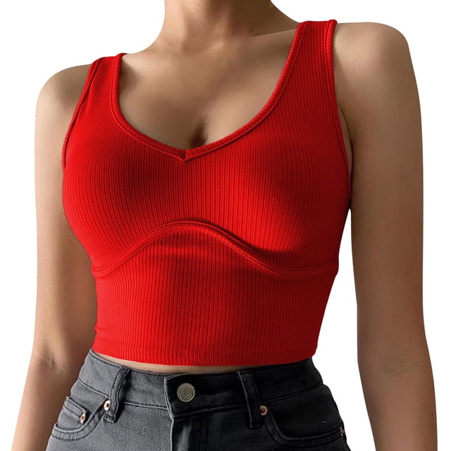 Yuyuzo Débardeurs Côtelés pour Femmes Sans Manches Col Rond Crop Tops Extensibles Slim Basiques