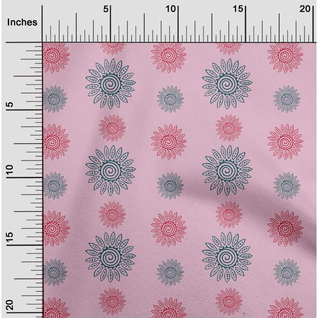 oneOone Cotton Cambric Fabric Spiral & Floral Block Print Fabric BTY 56 Inch Wide