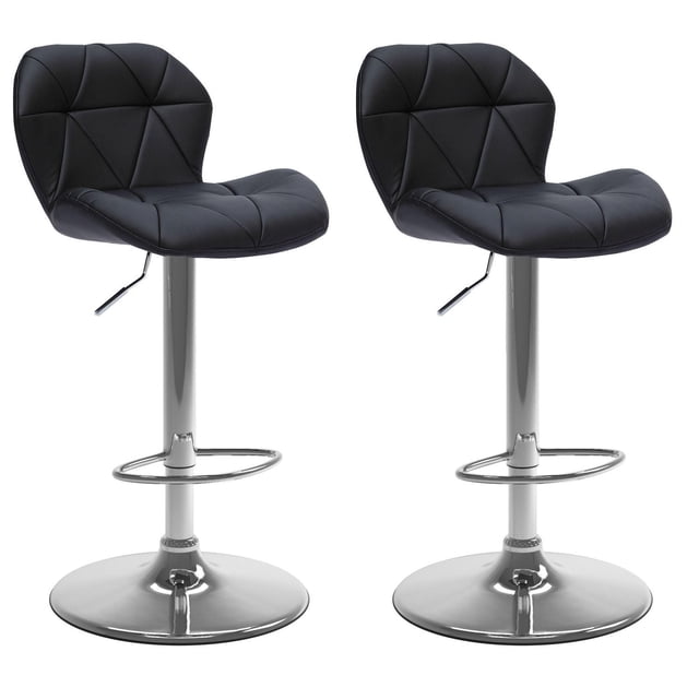 CorLiving Mateo Modern Faux Leather Geometric Tufted Adjustable Swivel Indoor Bar Stools, Black (Set of 2)
