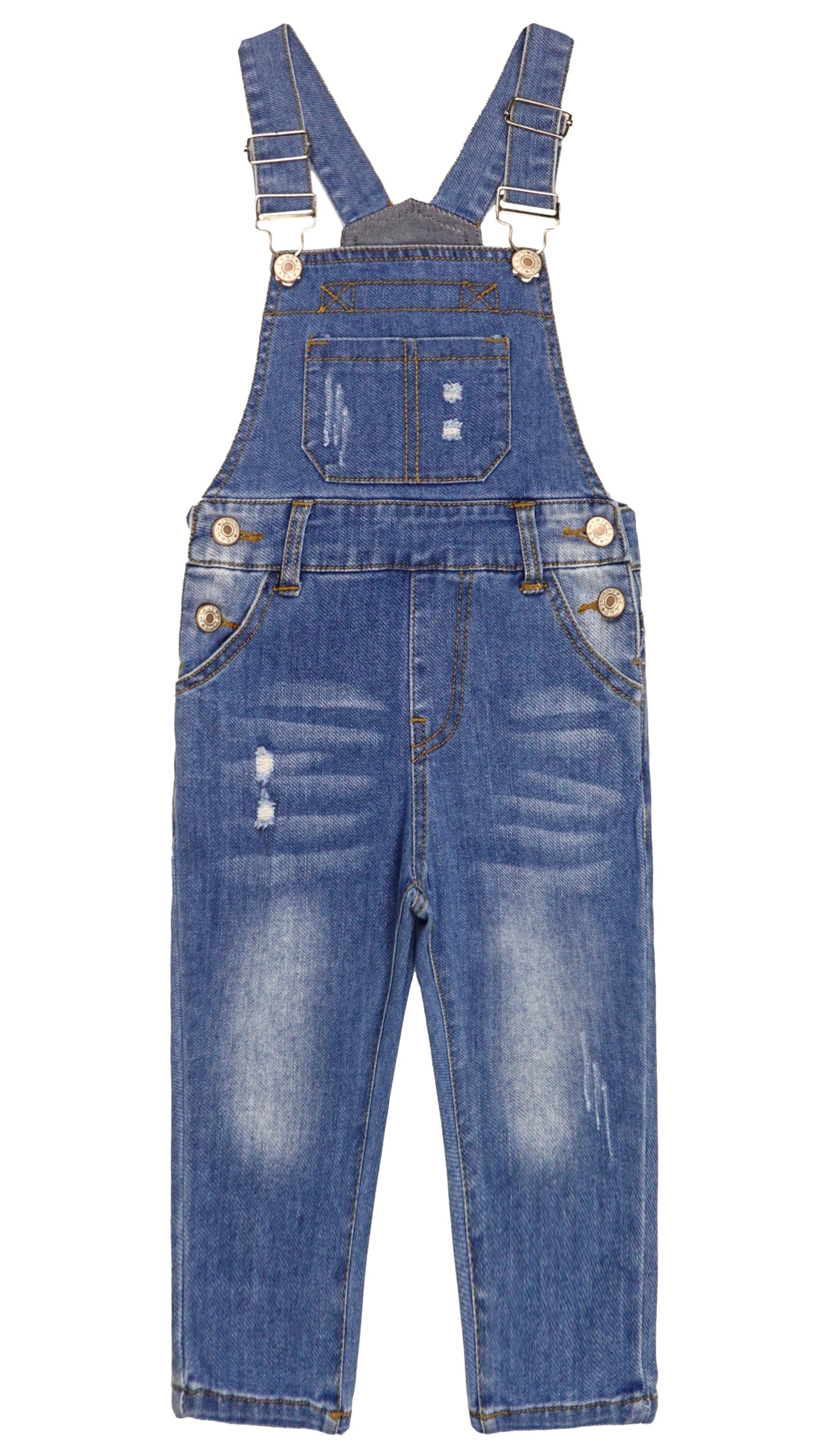 KIDSCOOL SPACE Little Boys Slim Fit Jeans,Ripped Big Bib Pocket Fashion Denim Overalls,Light Blue,6-7 Years